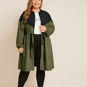 SHEIN Plus Drawstring Waist Longline Bomber JACKET